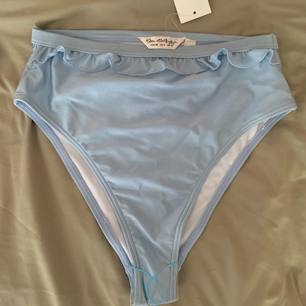 High Waisted Baby Blue Bikini Bottom w Ruffles
